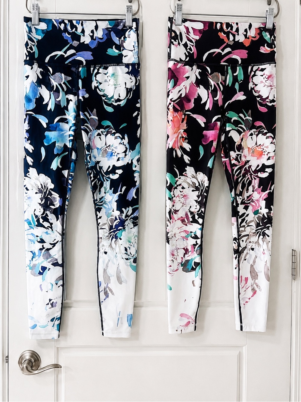 Lot of 2 Athleta Floral Print High Rise Leggings XXS Blue&Pink Watercolor Yoga